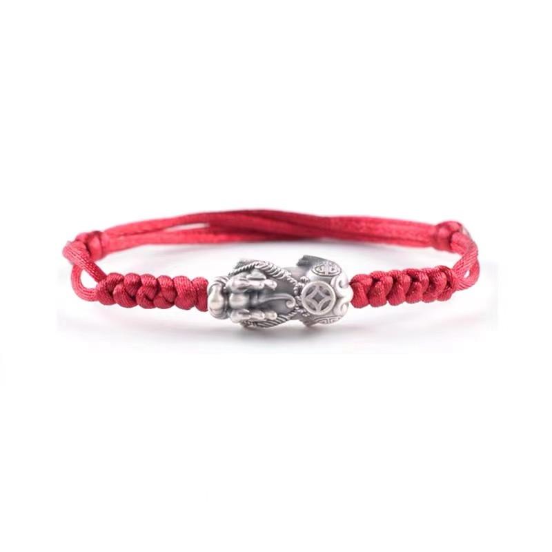 999 Silver Bracelet-Pixiu Red String Fengshui