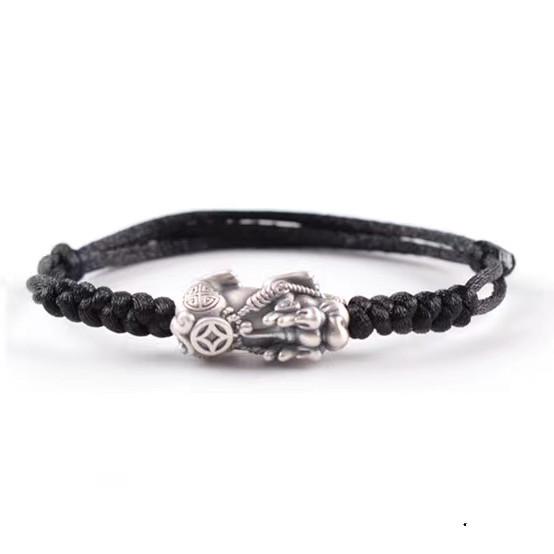 999 Silver Bracelet-Pixiu Red String Fengshui