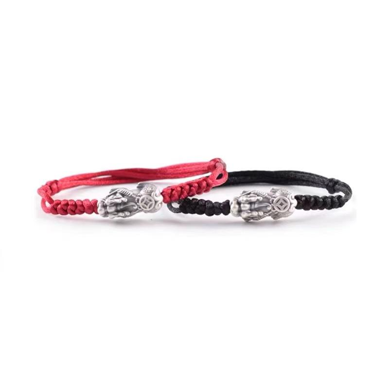 999 Silver Bracelet-Pixiu Red String Fengshui