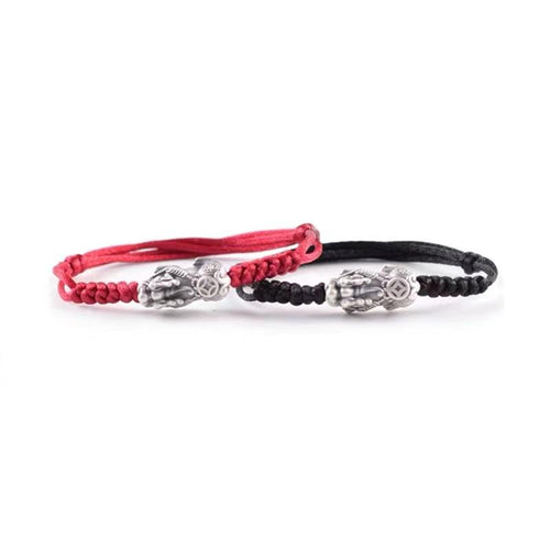 999 Silver Bracelet-Pixiu Red String Fengshui