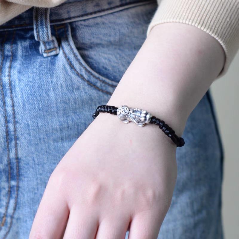 999 Silver Bracelet-Pixiu Red String Fengshui