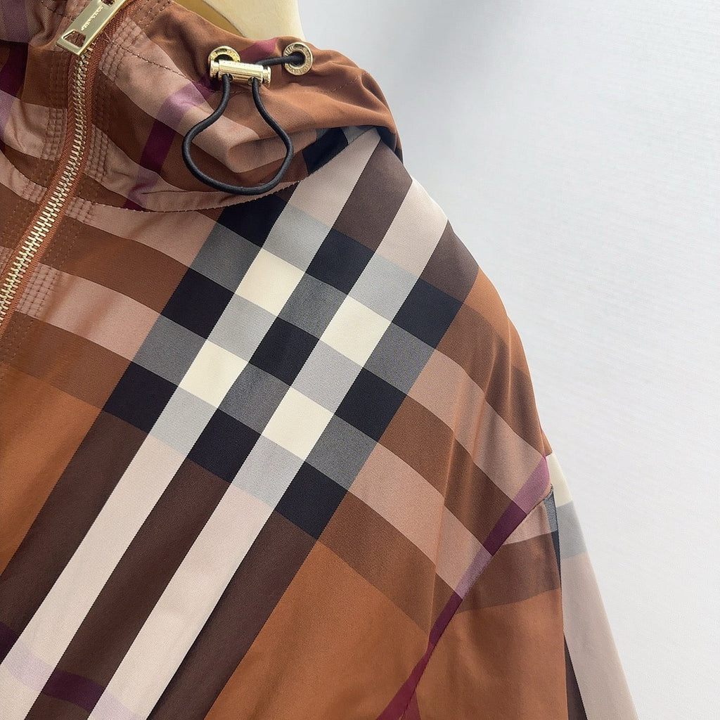 Hooded Check Nylon Jacket