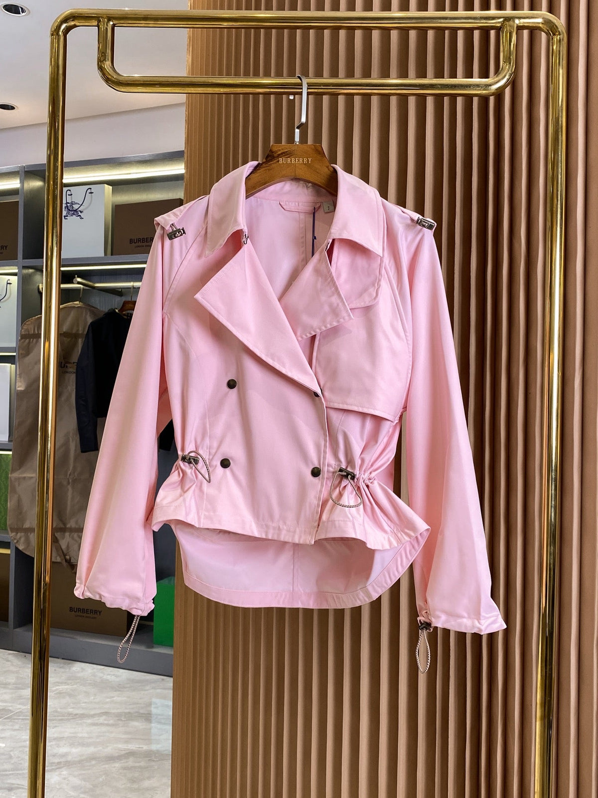 Drawstring Cropped Trench Jacket