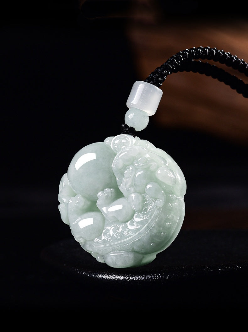 Pixiu Holding Fortune Jade Pendant-Wealth Stability & Prosperity