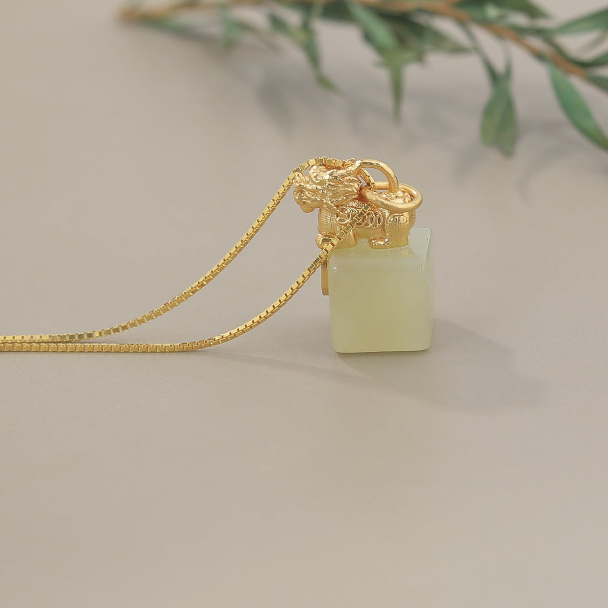Gold-Plated Pixiu White Nephrite Jade Pendant Necklace-Grounded Opportunity