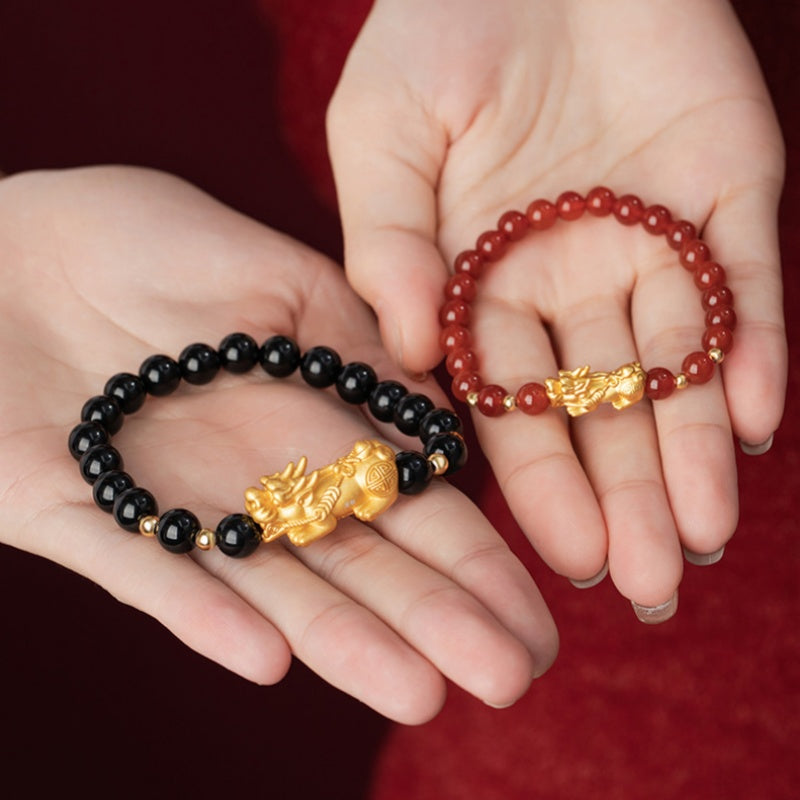 Black & Red Agate Pixiu Couple Bracelets-Shared Joy