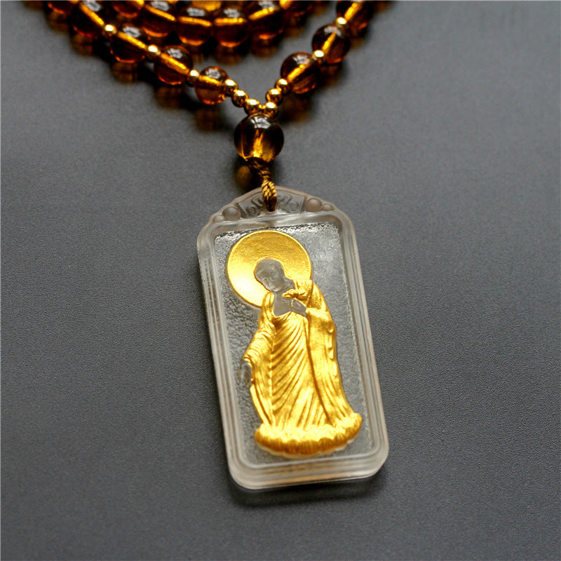 Sacred Zen Gilded Liuli Buddha Pendant - Golden Body & Halo Protection Series