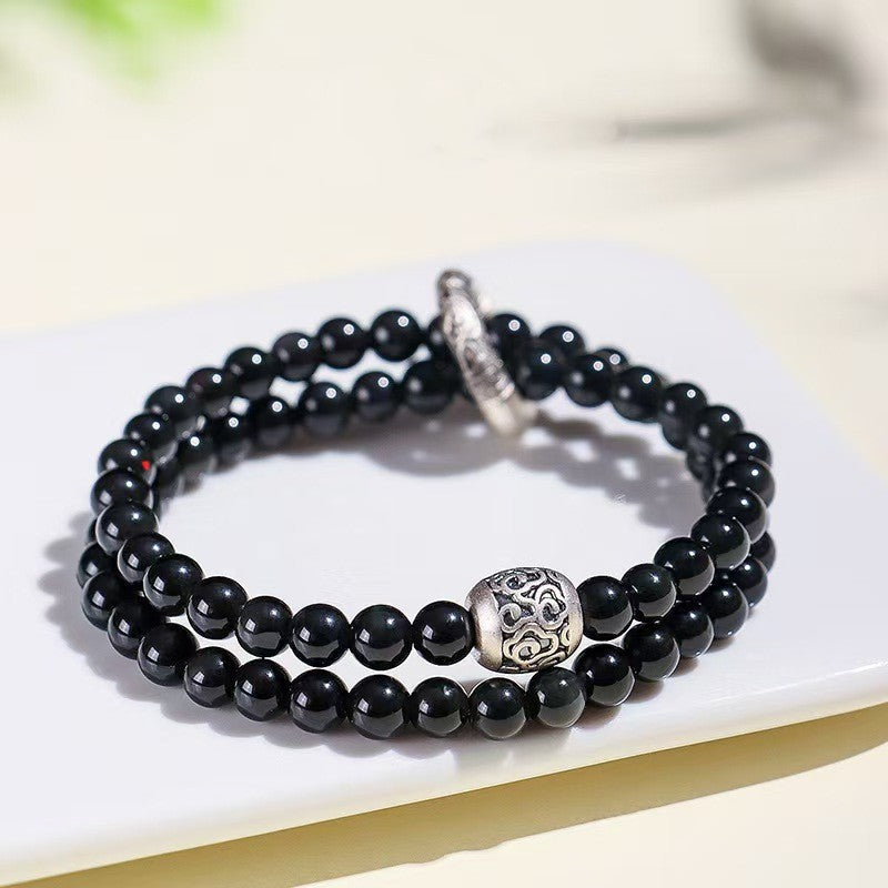 Peace Knot Black Obisidian Warp Bracelet-Harmony&Protection