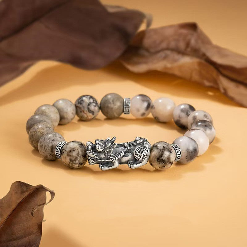 Silver Dragon White Turquoise Bracelet-Traditional Good Fortune Symbol