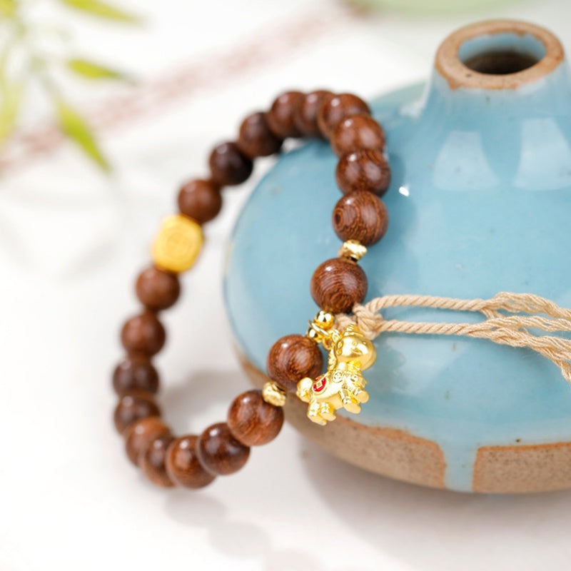 Lucky Horse Gold Silk Sandalwood Bracelet-Courage into Abundance