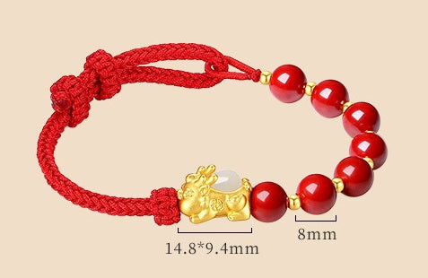 Pixiu Baby Bracelet with Cinnabar & Hetian Jade¨CFortune Peace & Protection