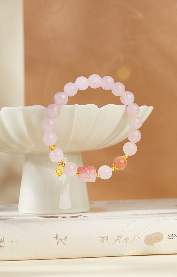Pink Crystal Pixiu Bracelet–Fortune. Love & Graceful Energy
