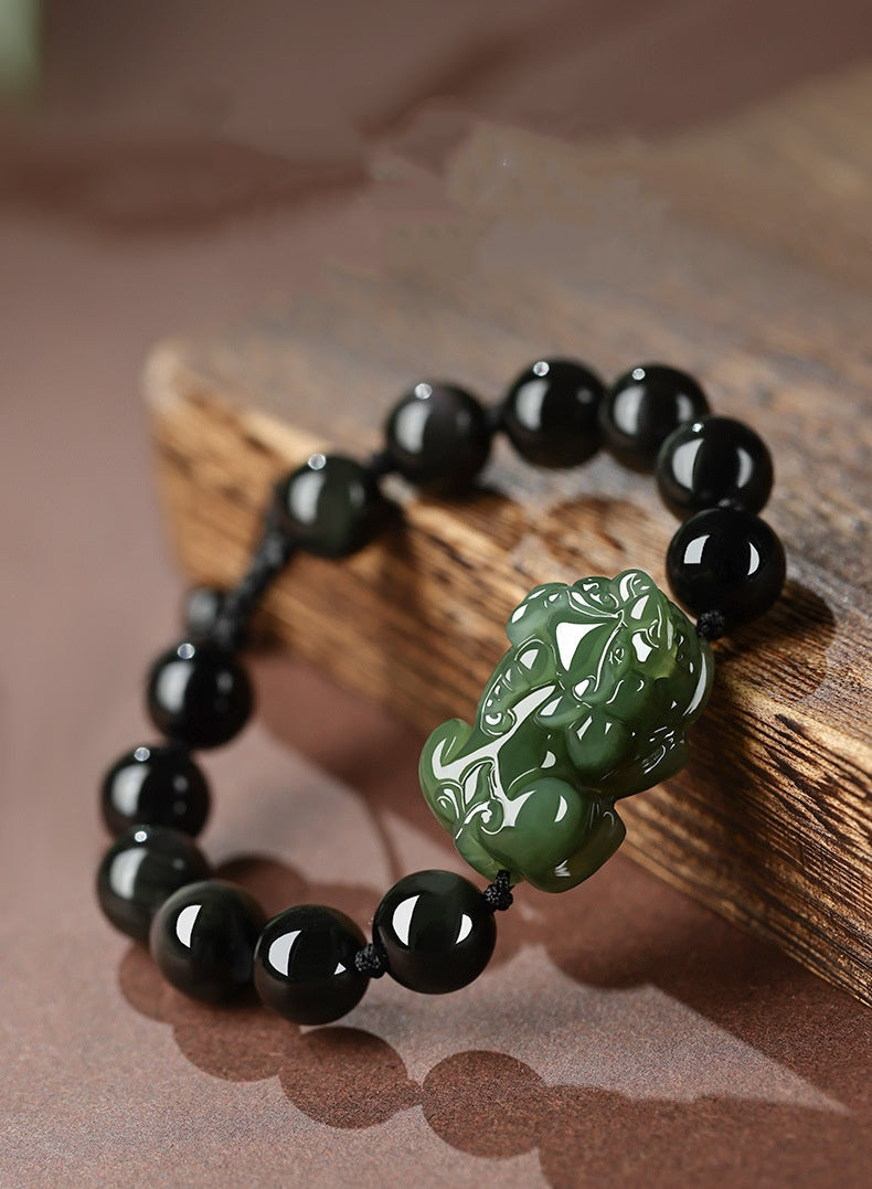 Hetian Jade Pixiu Obsidian Bracelet ¨C Wealth Protection