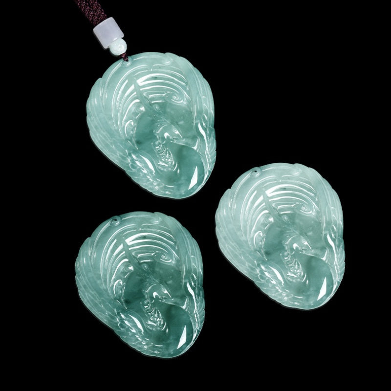 Blue Water Jadeite Phoenix Pendant-Elegance. Renewal & Prosperity
