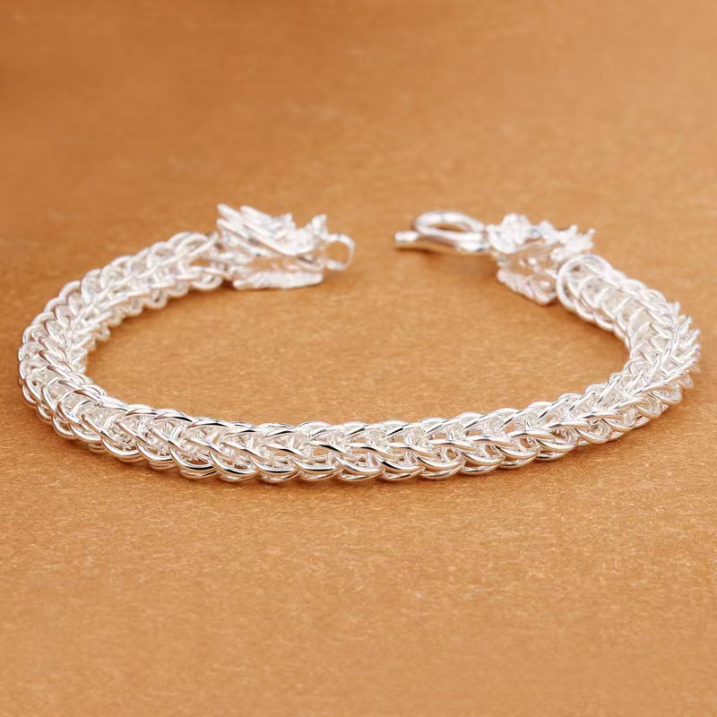 Double Dragon 999 Silver Bracelet-Traditional Prosperity Symbol