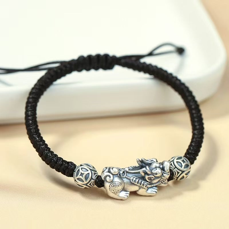 Silver Pixiu Vintage Coin Bead Bracelet-Traditional Good Fortune Symbol