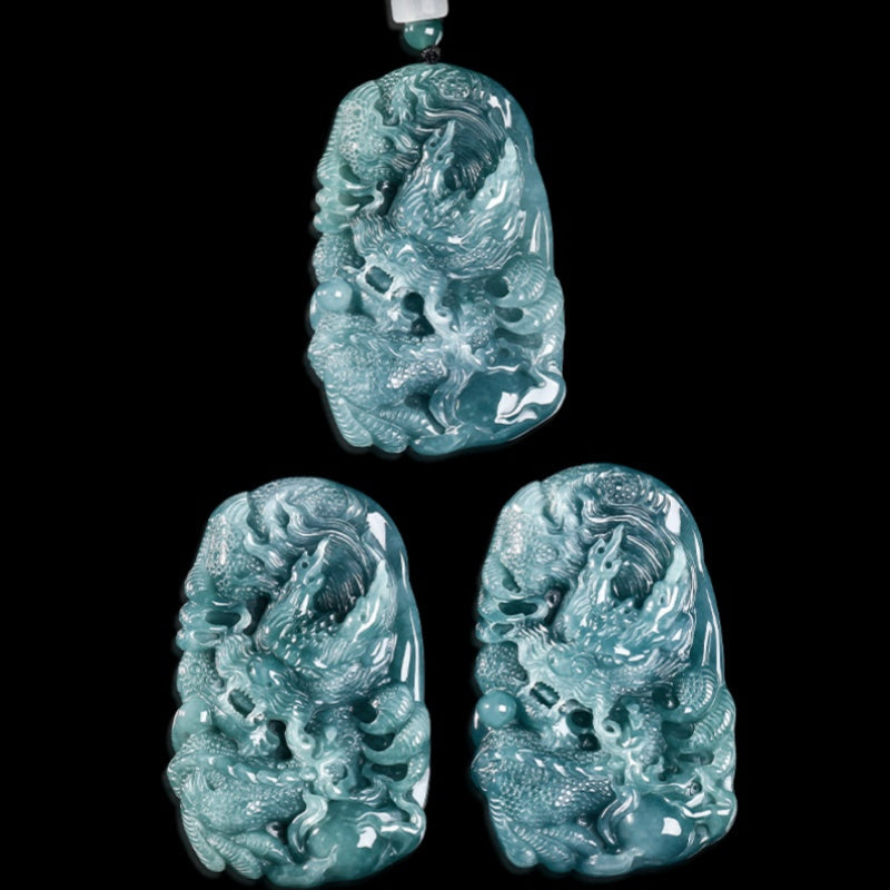 The Sovereign¡¯s Shield: Ice-Blue Water Jadeite Dragon Pendant