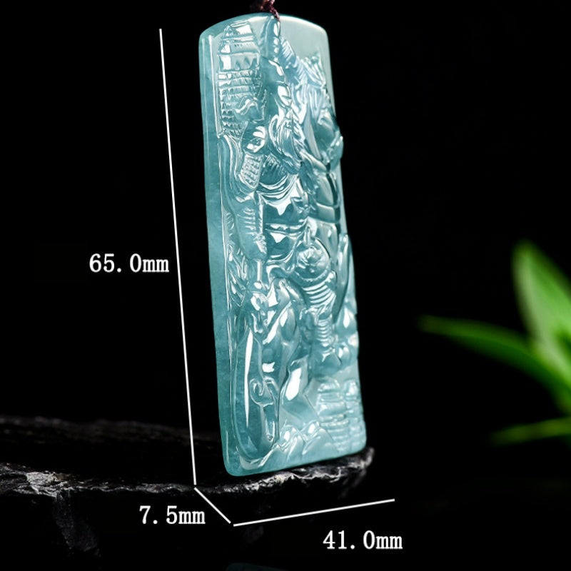 Loyalty and Courage-Guan Yu & Divine Dragon Blue Water Jadeite Pendant