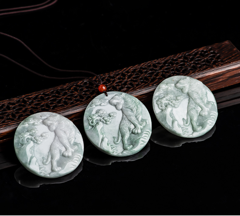 Fengshui Tiger Pendant-Natural White Jade-Grade A Jade