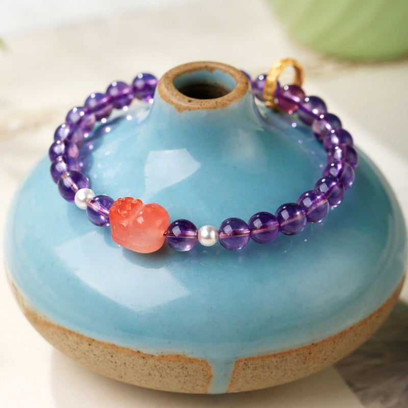 Rainbow Agate Pixiu Amethyst Bracelet-Violet Light