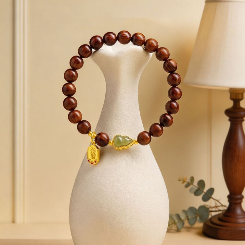Grounded in Fortune-Jadeite Gourd Wooden Bead Bracelet