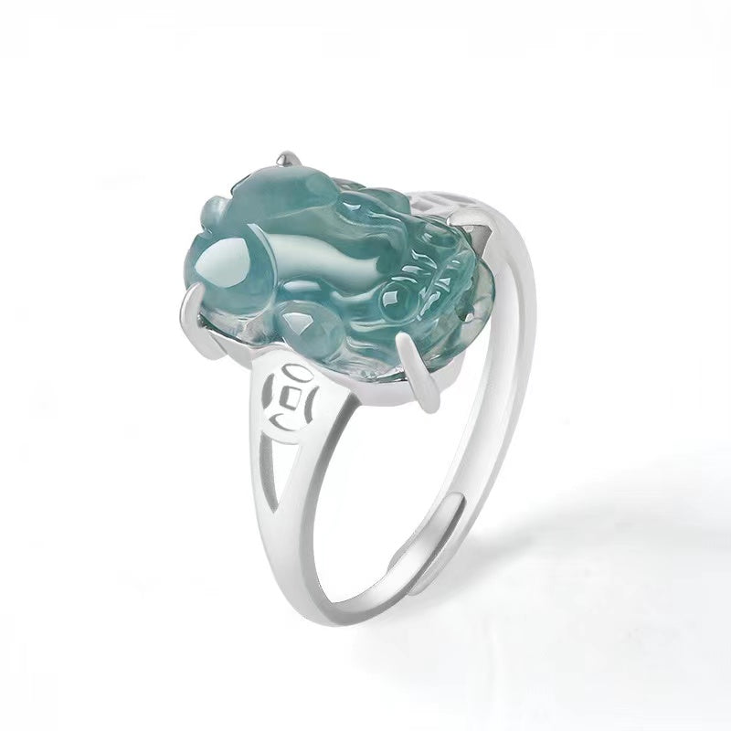 Pixiu Ice Jade Wealth Ring-925 Sterling Silver