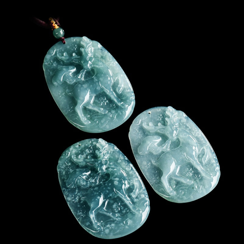 The Sacred Forest-Icy Jadeite Nine Colored Deer Spiritual Amulet