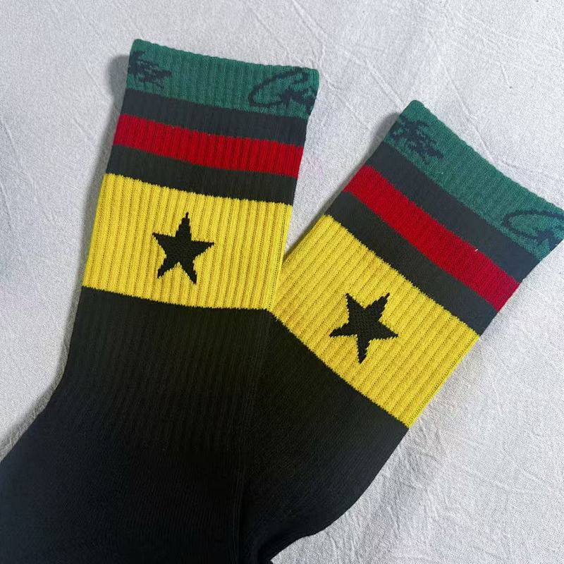 Rasta Flag Star Pattern Crew Socks
