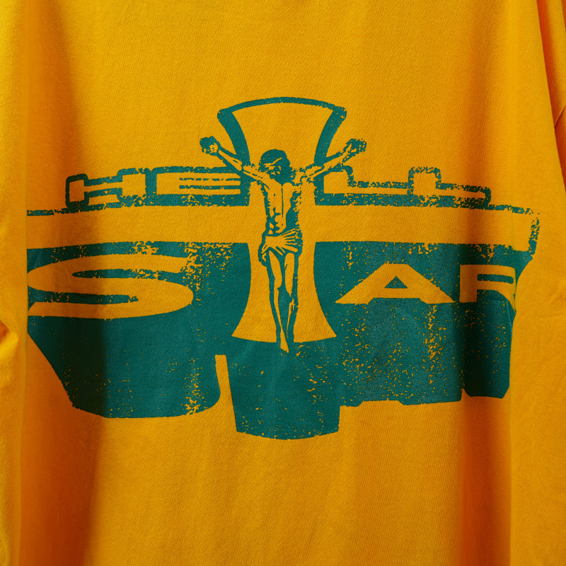 Hellstar Studios Jesus Emblem Short Sleeve Tee Shirt Yellow