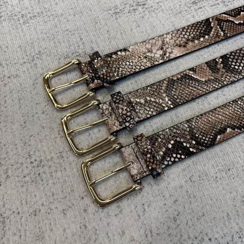 Snakeskin-Embossed Belt - Taupe/Brown