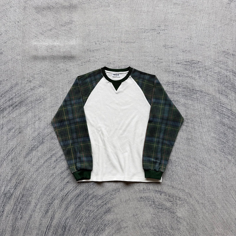 Raglan Long Sleeve Thermal Shirt - White/Green Plaid