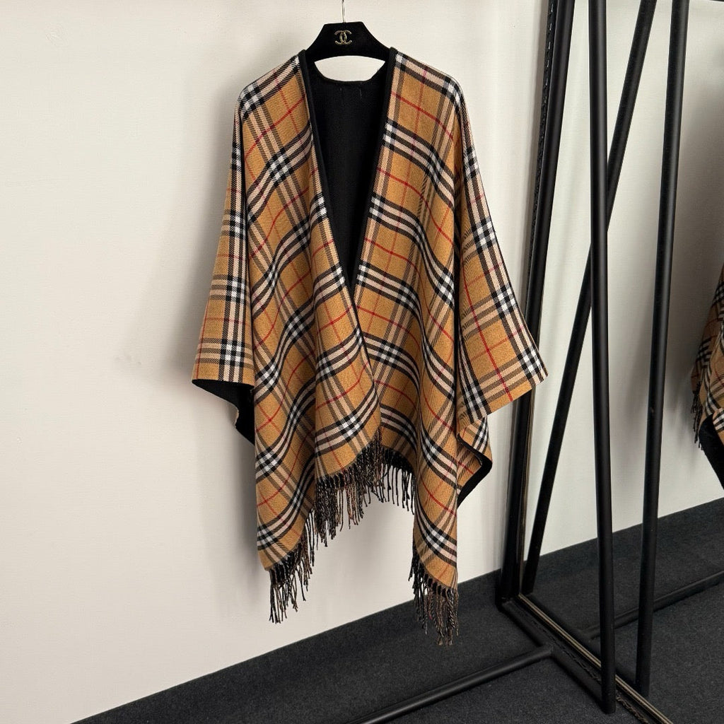 Reversible Check Wool Cape