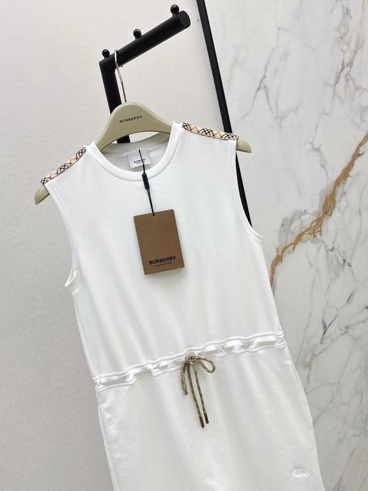 Sleeveless Check Shoulder Jersey Dress