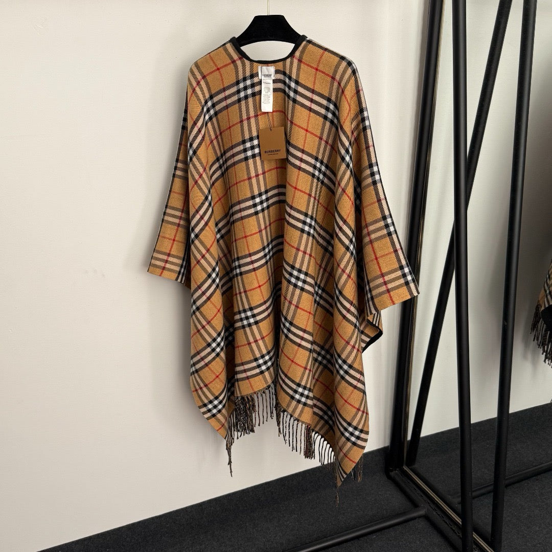 Reversible Check Wool Cape