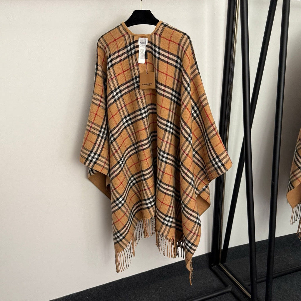 Reversible Check Wool Cape