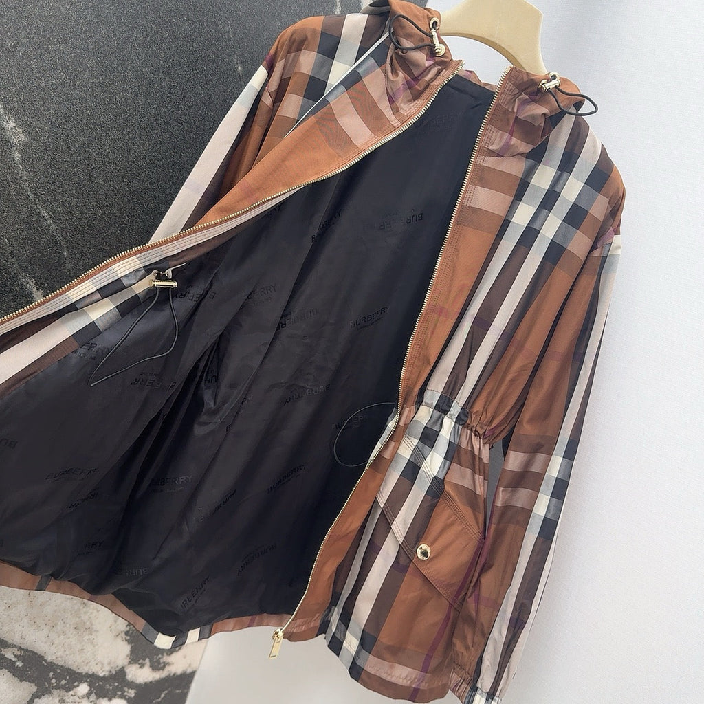 Hooded Check Nylon Jacket