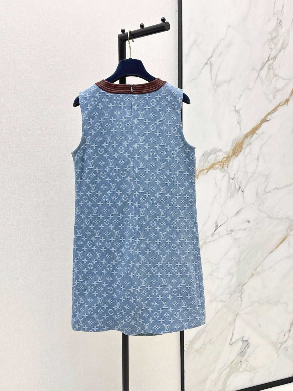 Monogram Denim Sleeveless Shift Dress