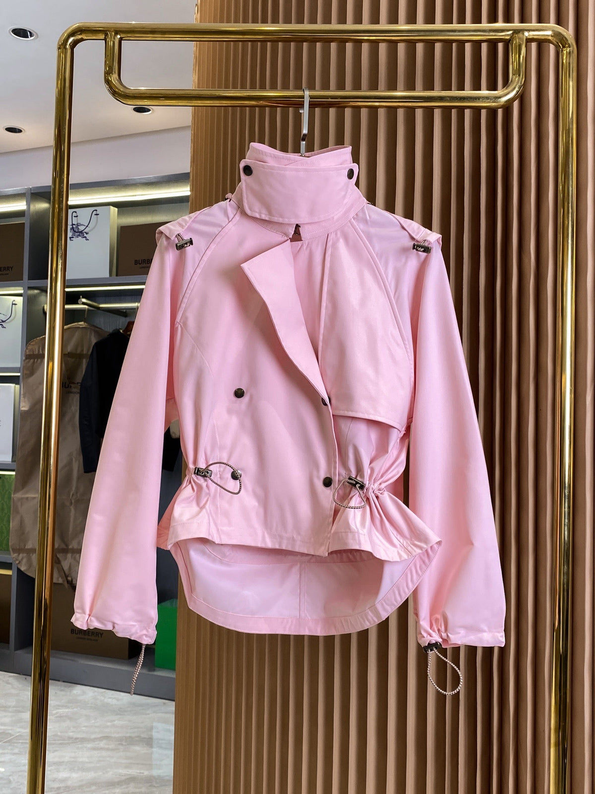 Drawstring Cropped Trench Jacket