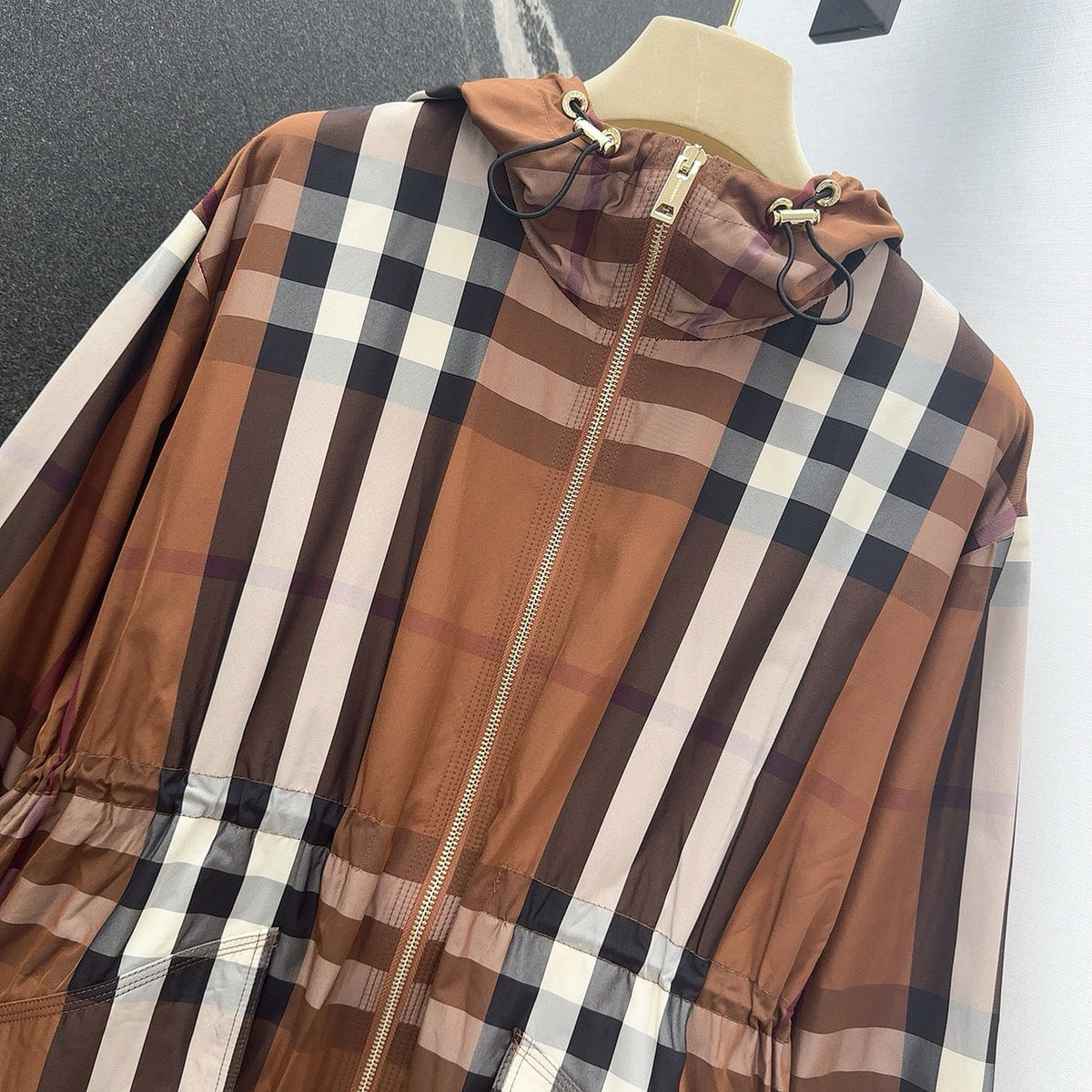 Hooded Check Nylon Jacket