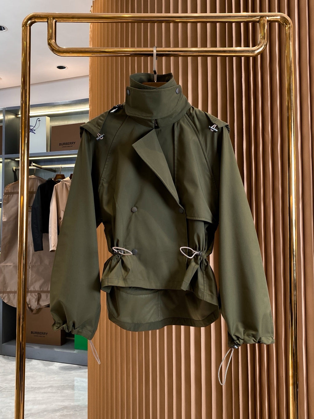 Drawstring Cropped Trench Jacket