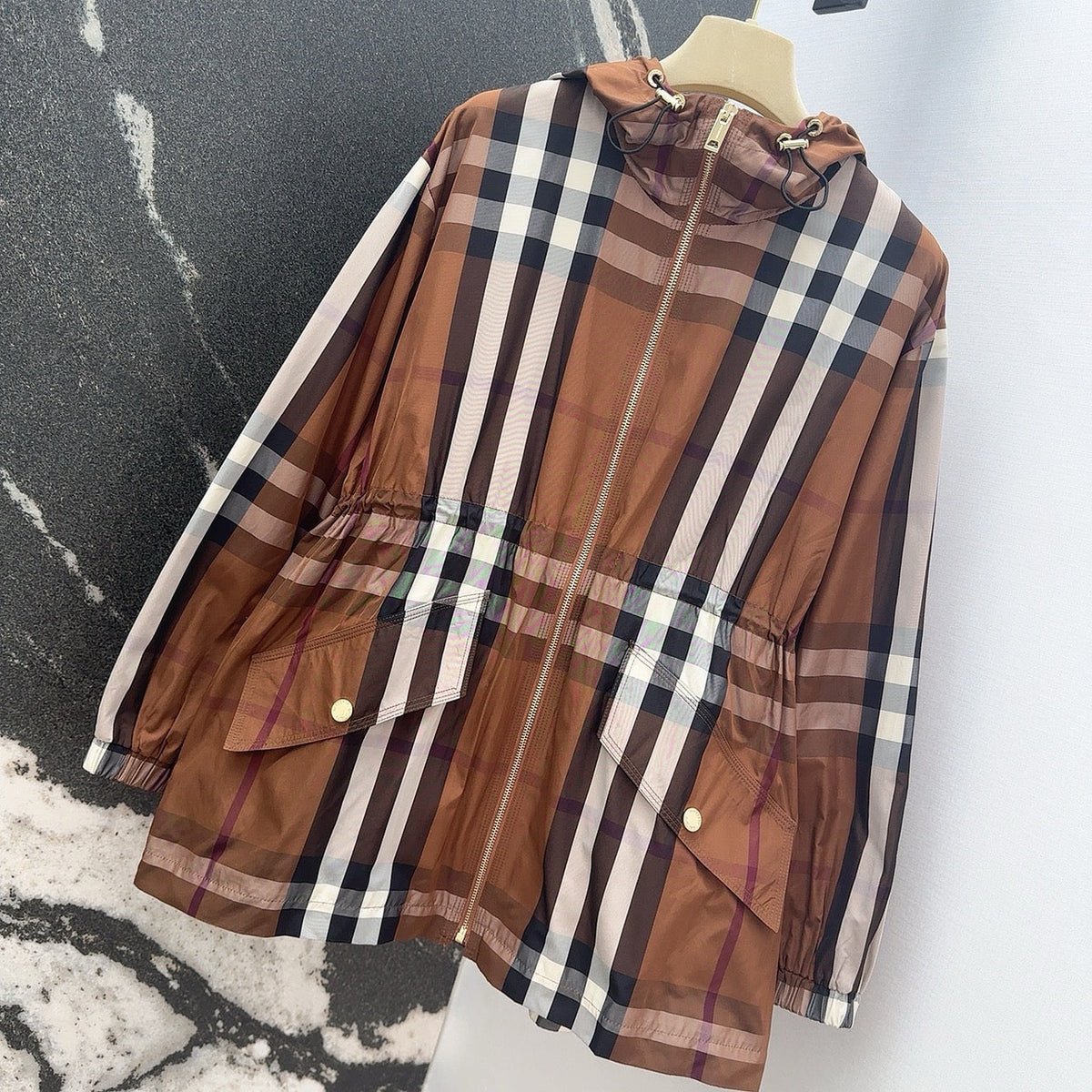 Hooded Check Nylon Jacket