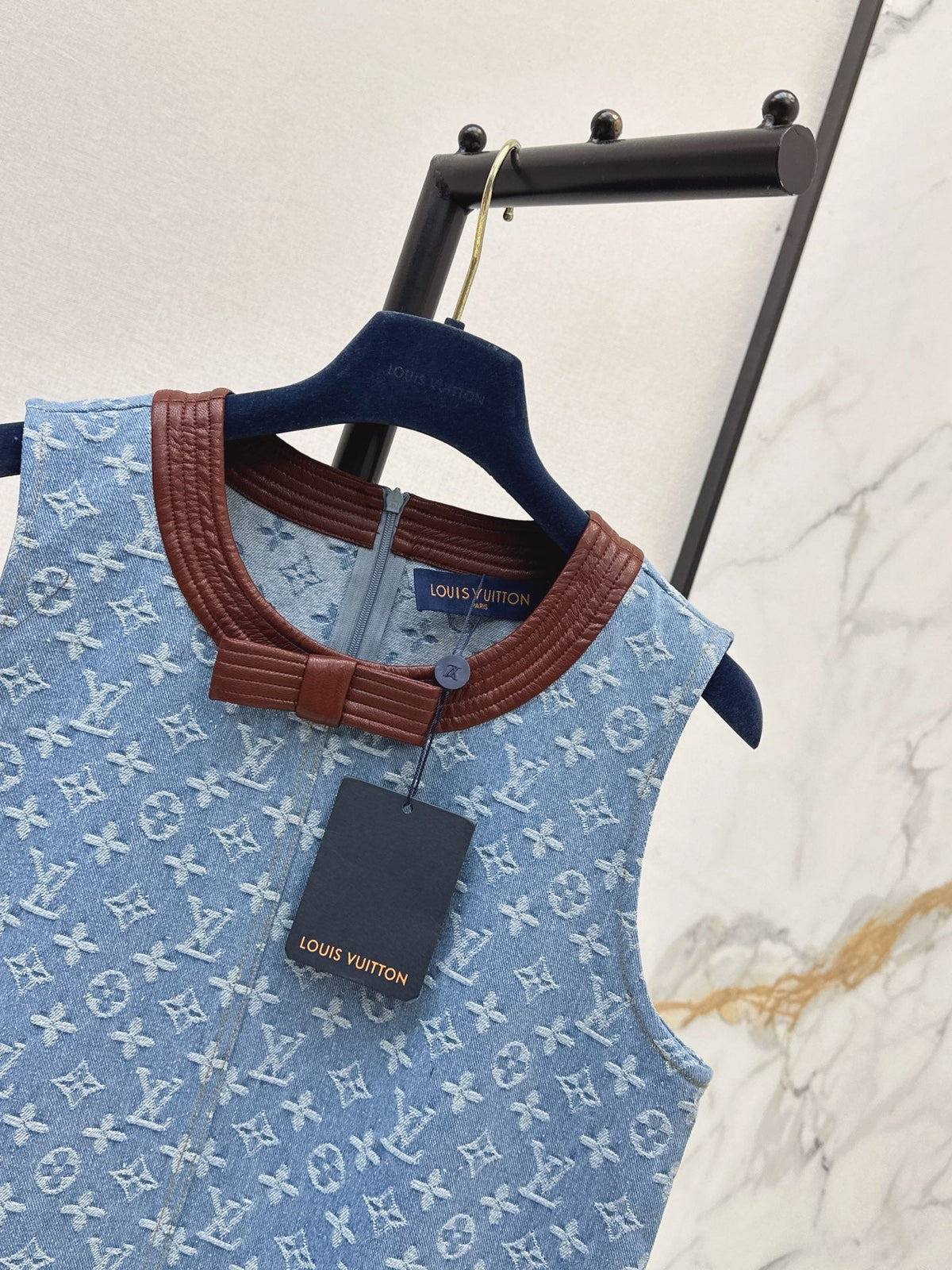 Monogram Denim Sleeveless Shift Dress