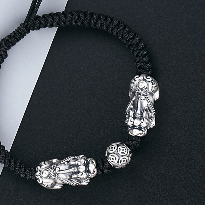 Double Pixiu Wealth Bead Rope Bracelet-Traditional Good Fortune Symbol