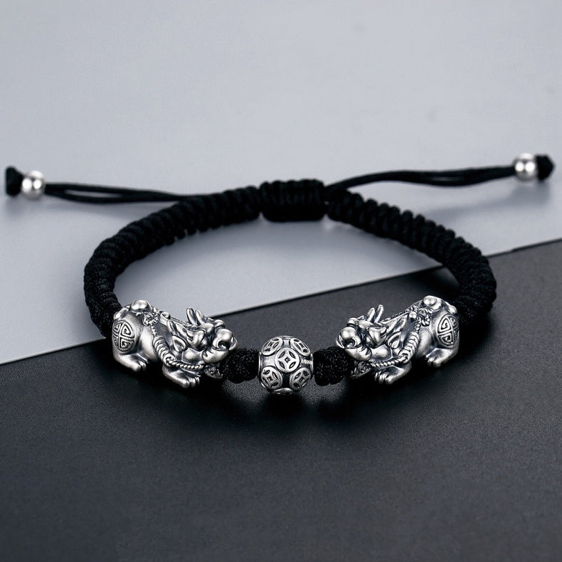Double Pixiu Wealth Bead Rope Bracelet-Traditional Good Fortune Symbol