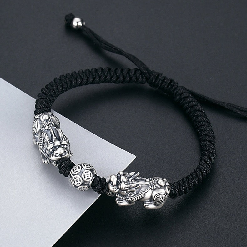 Double Pixiu Wealth Bead Rope Bracelet-Traditional Good Fortune Symbol