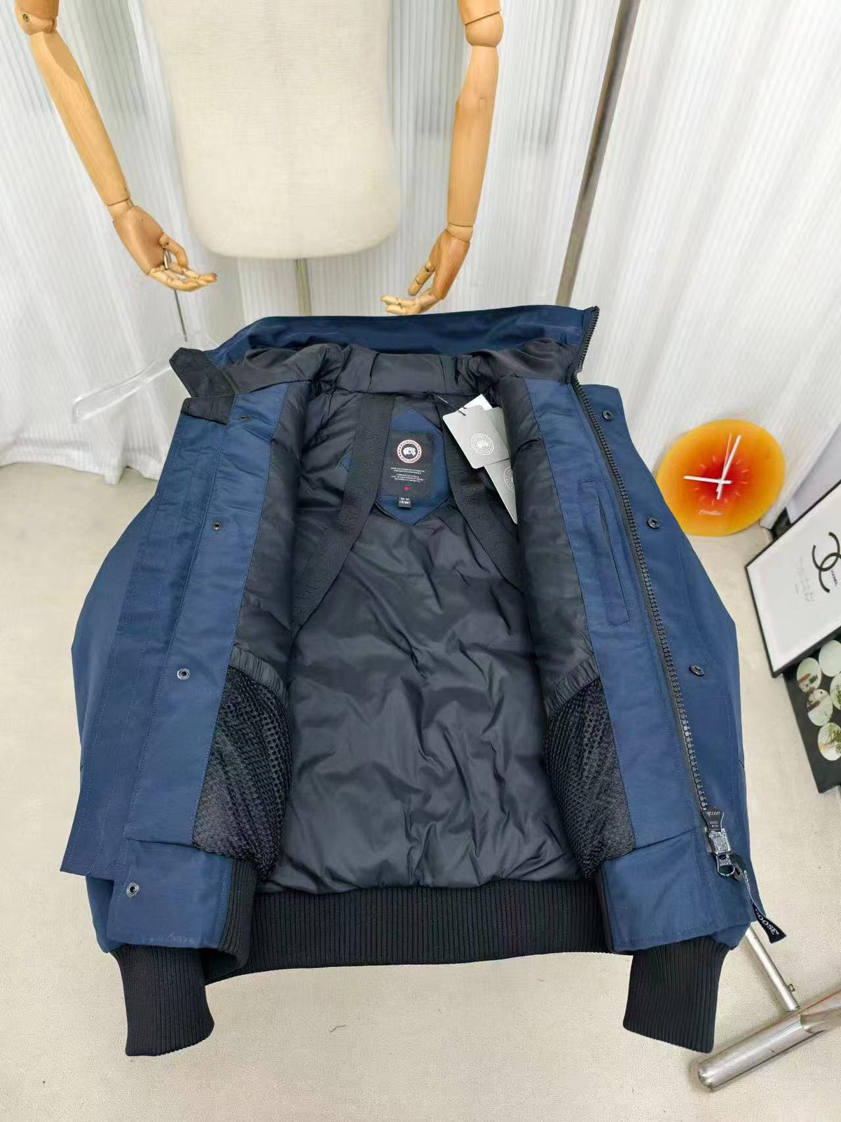 C. Goose Bomber Jacket Navy Blue Polyester 0008