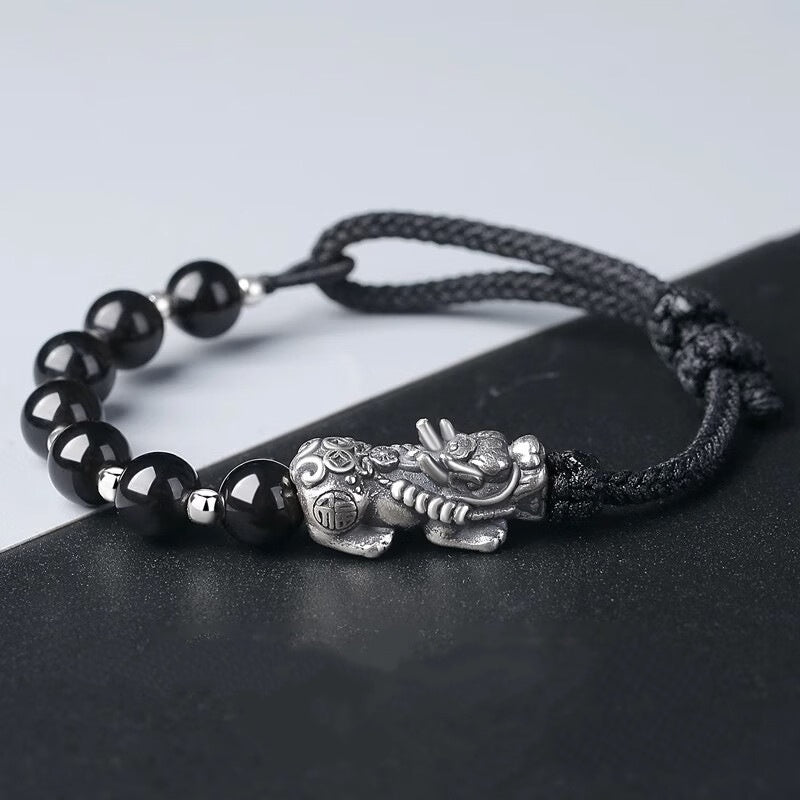 Pixiu Bracelet-Black Obsidian Stone Beads