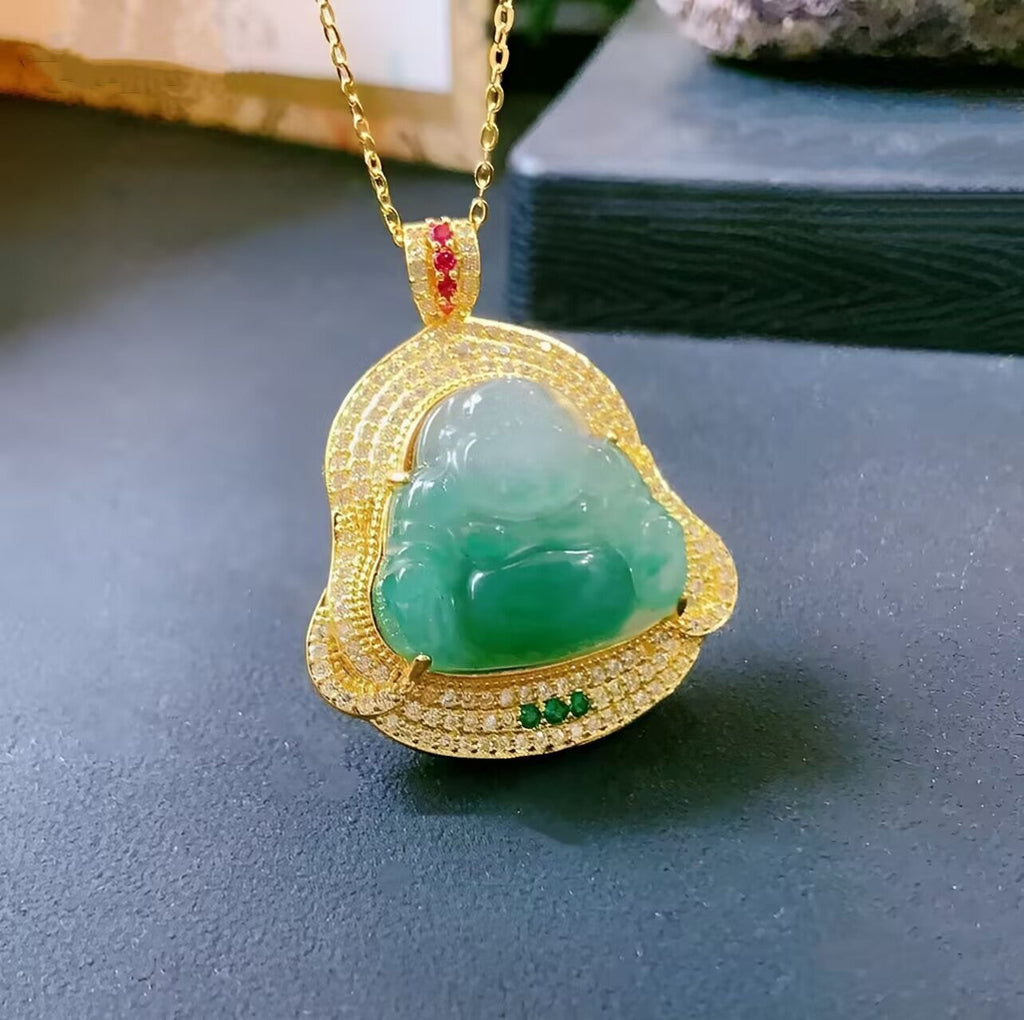 Laughing Buddha Ice Jade Necklace-Present Awareness