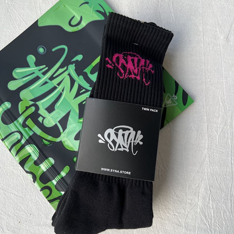 Black Crew Socks with Pink Graffiti Logo