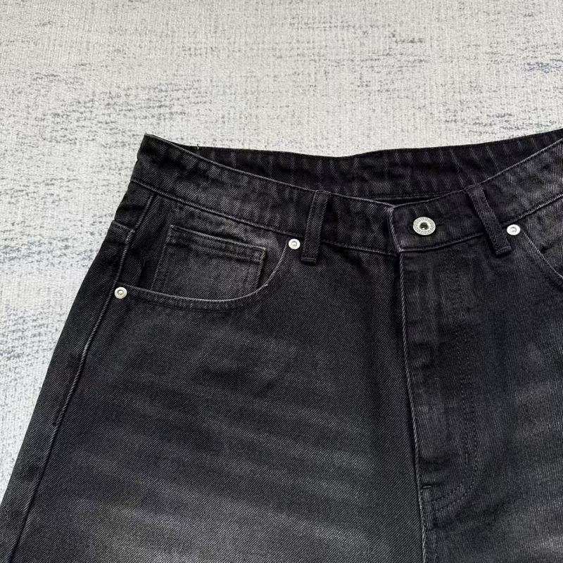 Black Washed Denim Shorts - Tiger/Sakura Embroidery